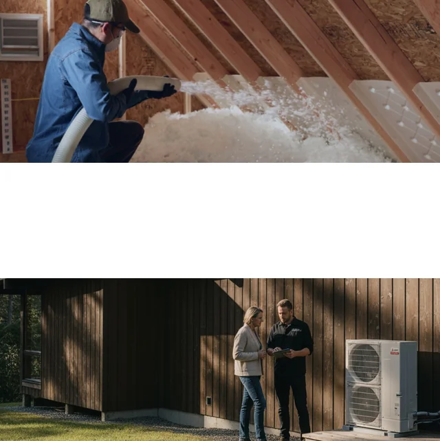 Certified HVAC installer completing heat pump installation